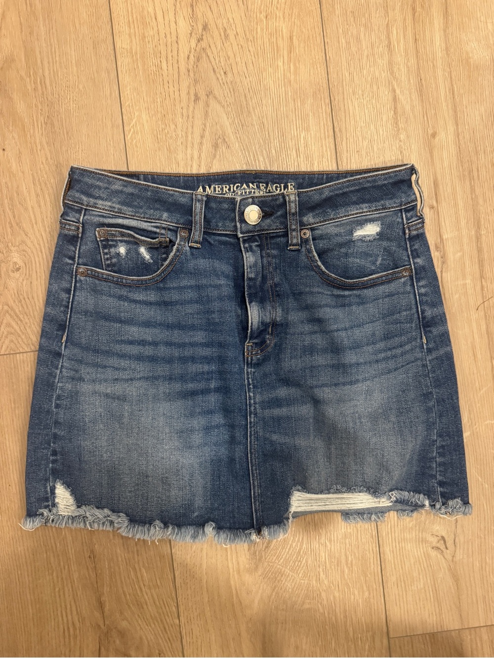 American Eagle Outfitters Blue Distressed Denim Mini Skirt